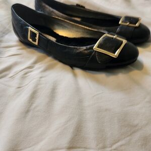 Jimmy Choo Black Flats with Gold Buckle
